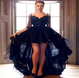 Charming Black High Low Prom Homecoming Dresses with Half Sleeves Offtheshoulder Long Asymmetry Prom Cocktail Party Gowns4652199