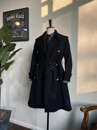 Men's Trench Coats Tailor Brando 70% Heavyweight Tweed Version British Mid-Length Windproof Warm Coat Custom Brass Buttons