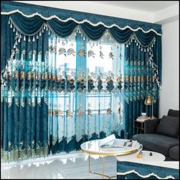 Curtain european Veet Embroidery Chenille Bedroom Curtains For Living Room Modern Tle Window Curtain Valance Decora203D