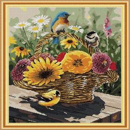 Bird and flower basket home cross stitch kit Handmade Cross Stitch Embroidery Needlework kits counted print on canvas DMC 14CT 1285M