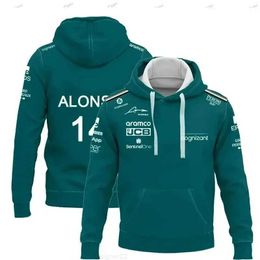 Mens Road Hoodie F1 Team Aston Martin Alonso 14 Stroll 18 3D Womens and Childrens Street Sweatshirts Spring and Autumn