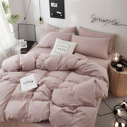 Home Textile Solid Colour Duvet Cover Pillow Case Bed Sheet AB Side Quilt Cover Boy Kid Teen Girl Bedding Linens Set King Queen 220224F