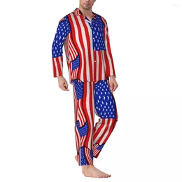 Men's Sleepwear Soft American Flag Pyjamas Set Spring Cute Leisure Men 2 Pieces Casual Loose Custom Home Suit