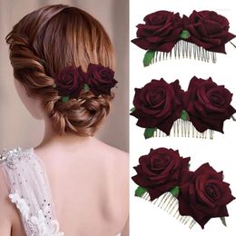 Hair Accessories Romantic Fancy Double Silk Artificial Rose Flower Comb Purple Red Clip Wedding Bridal Lady Prom Headpiece Headwear