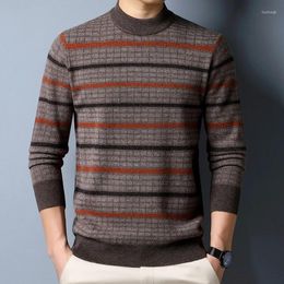 Men's Sweaters Wool Men 2024 Winter Autumn Mock Neck Long Sleeve Male Pure Cashmere Extra Thick Striped Knitted Jumpers