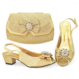 Dress Shoes Gold Women And Bag Set To Match African Ladies Medium Heels Summer Sandals With Handbag Pumps Sandales Femmes 938-79
