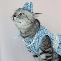 Cat Costumes Elegant Dog Dress Cute Pet With Bow Headdress Floral Faux Pearl Decor For Dogs Cats Princess Puppy Clothes
