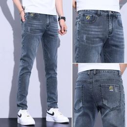Men's Jeans 2024 Arrival Korean Embroidered Luxury Streetwear Pants Stretch Denim Slim Fit Zipper Casual Blue Trousers