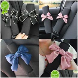 Other Interior Accessories New 2 Pack Cute Bowknot Car Seat Belt Pads Seatbelt Protector Breathe Ice Silk Shoder Strap Ers Harness Dro Dh508