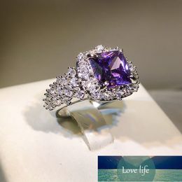 Colorful Gemstone Ring Women's Light Luxury High-Grade Super Shiny Luxurious Inlaid Purple Gemstone Bright Full Diamond