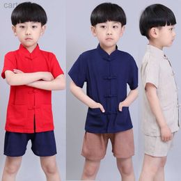 Clothing Sets Baby Boy Clothes Sets Chinese Style Children Tee Shirt Short Pant Tang Suit Linen Breathable Boys Jersey Sport Suit ldd240311