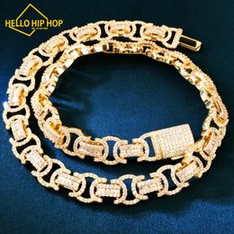 Hello hip Hop 13mm Byzantine Link Chain Iced Out Cubic Zirconia Yellow Gold Colour Men Hiphop Necklace Fashion Rock Jewellery