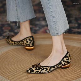 Dress Shoes FHANCHU 2024 Casual Leopard Woman Pointed Toe Women Low Heels Soft Bottom Block Slip On Black Dropship