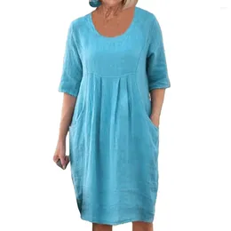 Casual Dresses Women Loose Dress Stylish Women's Midi O-neck Half Sleeve Solid Colour Vintage Short For Spring
