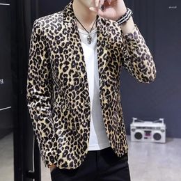 Men's Suits Suit Autumn And Winter Slim Hair Stylist Evening Personality Leopard Print Small British Style Single Western Jac