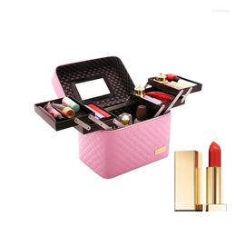 Storage Boxes Bins Make Up Train Case Makeup Bag Cosmetic Bags With 4-Layer Foldable Tray Mtifunctional Toiletry Box Travel For Jewelr Otrck