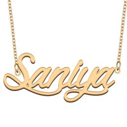 Saniya Name Necklace Pendant for Women Girls Birthday Gift Custom Nameplate Kids Best Friends Jewellery 18k Gold Plated Stainless Steel