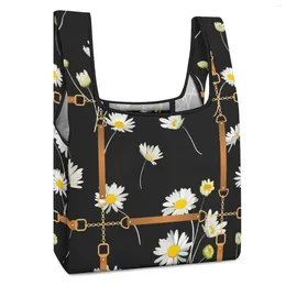 Shopping Bags Foldable Large Food Handbag Black Fashion Print Capacity Bag Reusable Leisure Travel Custom Pattern