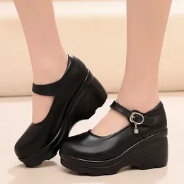 Dress Shoes 2024 Women Wedges Pumps Big Size Height Increase Platform High Heel Thick Sole Round Toe Mother Outdoor Casual