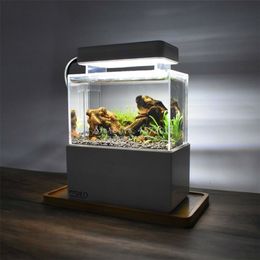 Upgraded Plastic Tank LED Light Desktop Fish Bowl with Water Filtration Quiet Air Pump Mini Aquarium Y2009222755