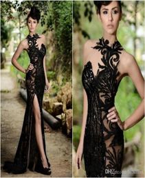 2020 New Elegant Beading Split Evening Dresses Appliqued High Neck Mermaid Sequins Long Prom Dress Real Images Cheap Formal Gowns7326992