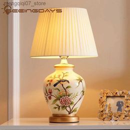 Lamps Shades Retro New Chinese Bird and Flower Ceramic Table Lamp Bedroom Bedside Lamp Living Room Bedside Lamp L240311