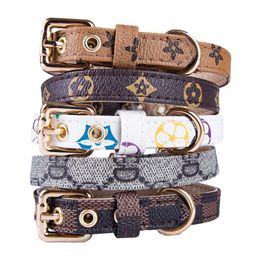 Dog Collars Leash Set Classic Presbyopia Designer Letters Pattern Print Leashes PU Leather Fashion Casual Adjustable Dogs Cats Nec279n