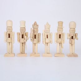 6pcs Wooden Nutcracker Doll Decoration DIY Blank Paint Toy Wooden Unpainted Doll For Kids DIY Soldier Figurines Table Ornaments C02104