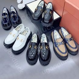 Designer women's leather thick sole small bee women's casual shoes 2023 spring new preppy style buckle single shoe small leather shoes35-41