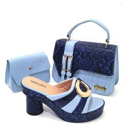 Dress Shoes Latest 2024 African Design Nigerian And Bags Set Round Toe Italian Royal Paty Matching Bag In Sky Blue Color