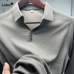 2023 Business Office Fashion PoloNeck Mens Shirt Autumn Winter Casual Allmatch Solid Color Long Sleeve Tshirt Male Clothes 240304