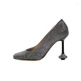 Dress Shoes High Heels Women Bling Decoration Round Toe Solid Slip-On Design Sexy Style Ladies Zapatos De Tacon Mujer Elegantes Luxury