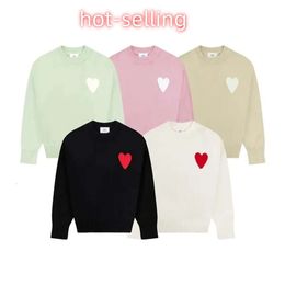 2024 Luxury Brand Unisex Round Knitwear Sweatshirts Lover A-line Small Red Designer Amis Sweater Men Women's Korean Fashion A Heart Pattern Neck Hot Popular