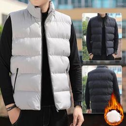 Men's Vests Men Down Cotton Vest Padded Stand Collar Winter With Zipper Pockets Windproof Sleeveless Waistcoat For Fall Thickened
