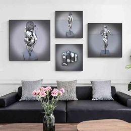 Modern Metal Figure Statue Canvas Painting on The Romantic Posters and Prints Wall Art Pictures Living Room Home Decor249e