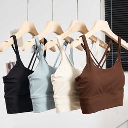 LULU Fitness Thread Sports Bra Naked Tight and Quick Drying Yoga Clothes Womens Running Beauty Back Strap Underwear