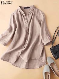 Women's Blouses ZANZEA Fashion OL Shirt Summer Solid Color 3/4 Sleeve Blouse Female Casual Loose Chemise Women Elegant Pure Cotton Tops