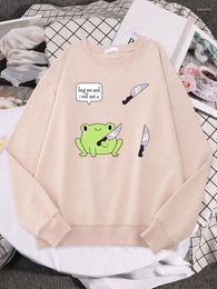 Women's Hoodies Women Sweatshirts Cute Frog Bug Me And I Will Eat U Print Sweater Lady Oversized Pullover Street Kawaii Animal Female