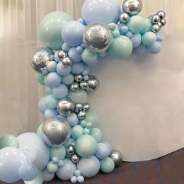 Macaron Blue Mint Pastel Balloons Garland Arch Kit Sliver 101pcs DIY Birthday Wedding Baby Shower New Year Party globos Decorati 23256