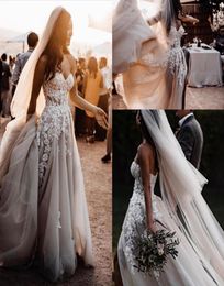 Elegant Sweetheart Lace A Line Bohemia Wedding Dresses Tulle Applique Beaded Split Court Train Bridal Wedding Gowns8648087