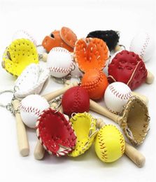 Leather Baseball Ball Glove Wooden Bat 3PCS Keychain Keyring Sport Balls Theme Softball Key Holder Chains Bag Purse Charm Pendant 9807552