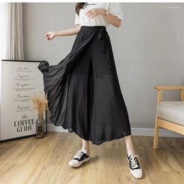 Women's Pants Spring Summer Style Korean Women Pleated Chiffon Trousers High Waist Hakama Casual Wide Leg Pantalones JJ-016