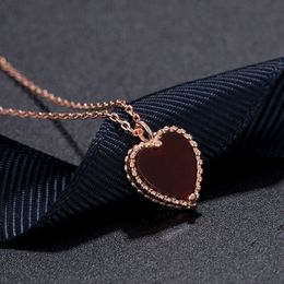 V Necklace New heart-shaped red agate pendant necklace s925 silver Japanese and Korean style high-quality rose gold bracelet