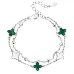 Official genuine Lucky Double layered Clover Bracelet with 999 sterling silver Colour fastness, designed specifically for friends' birthday gifts