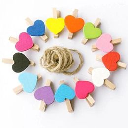 Frames 50pcs Wooden Clothespins Heart Po Clips Wall Hanging Picture Pegs Craft For Home Wedding Party With Rope