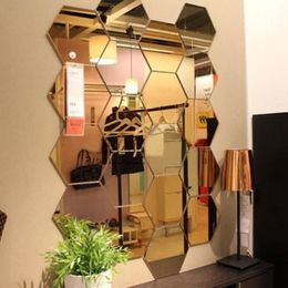 12Pcs 3D Mirror Hexagon Wall stickers Acrylic Solid DIY Self-adhesive Wallpaper Removable Decal DIY Art Wall Decor Home Sticker284z