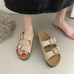 Slippers Slotted Tape Women Belt Buckle Open Toe Flat With Heels Metal Decoration Concise Style Zapatillas De Deporte Designer