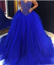 Royal Blue Puffy Tulle Ball Gown Quinceanera Dresses Sweetheart Crystal Beaded Party Dress Sweet 16 Dresses Vestidos De 15 Custom 4203291