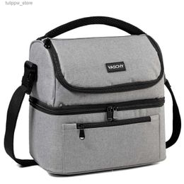 Bento Boxes VASCHY Insulated Lunch Box Leak-proof Cooler Bag in Dual Compartment Lunch Tote for Men Women 14 Cans Wine Bag Cooler Box Gray L240311