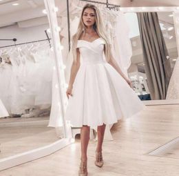 Vintage Cheap Short Wedding Dress KneeLength Satin Bridal Gowns Simple Off the Shoulder Aline Party Dresses Robe De Mariage7893578